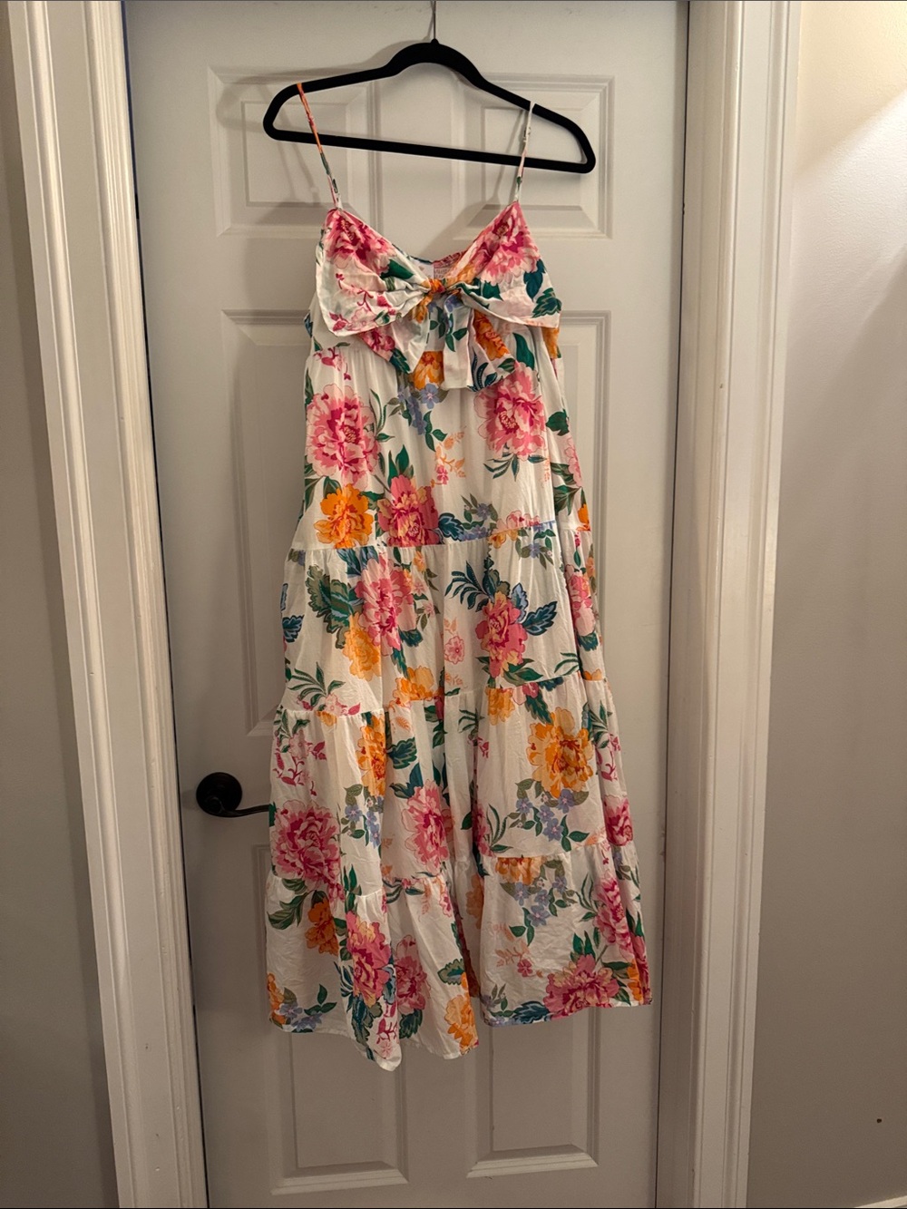 J Marie. Floral, Tie-Front dress - White with Pink & Yellow